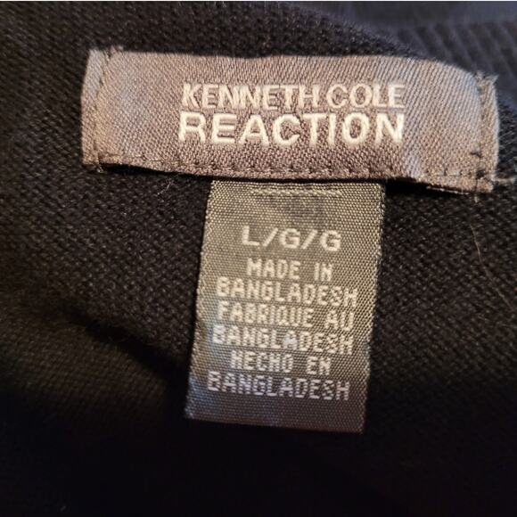 Kenneth Cole Reaction Black & Gray Stripe Knit Sweater Mens Large Dadcore Preppy - Picture 6 of 10